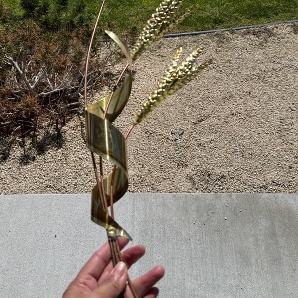 vintage home interior Mid-Century Modern metal wheat stalk wall art brass copper - Picture 8 of 13